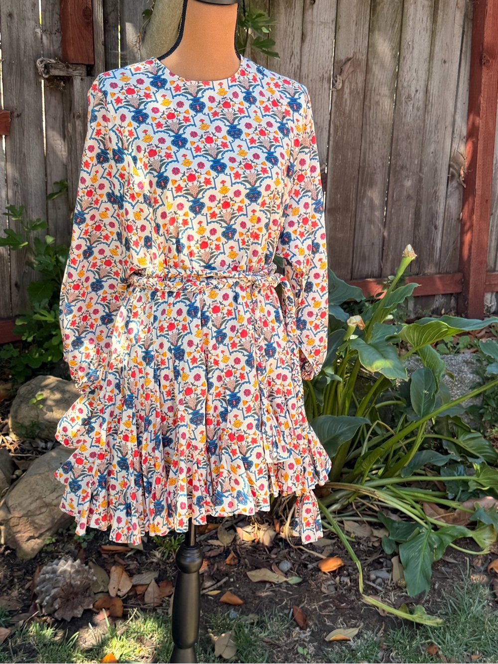 RHODE Floral Long-Sleeve Pleated Mini Dress
